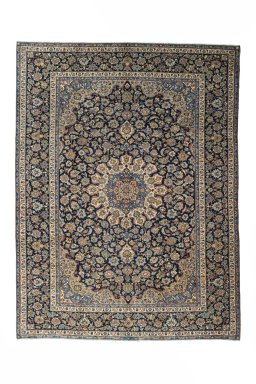 Full view of 2000s Kashan rug from Iran / Persia, 400 × 300 cm in Blue tones
