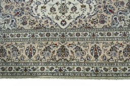 Full view of 2000s Kashan rug from Iran / Persia, 355 × 240 cm in Beige tones
