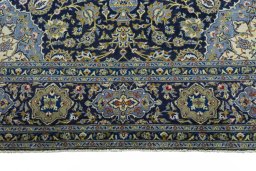 Full view of 2000s Kashan rug from Iran / Persia, 380 × 260 cm in Blue tones