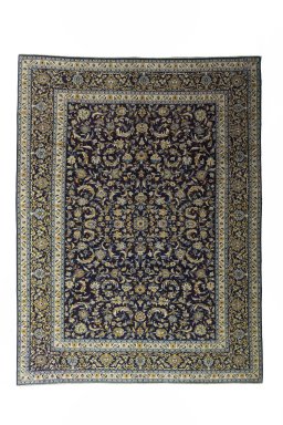 Full view of 2000s Kashan rug from Iran / Persia, 400 × 303 cm in Blue tones