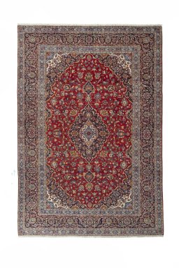 Full view of 2000s Kashan rug from Iran / Persia, 360 × 250 cm in Red tones