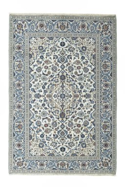 Full view of 2000s Kashan rug from Iran / Persia, 295 × 200 cm in Beige tones