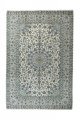 Full view of 2000s Kashan rug from Iran / Persia, 360 × 247 cm in Beige tones
