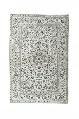 Full view of 2000s Kashan rug from Iran / Persia, 297 × 200 cm in Beige tones