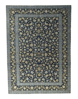Full view of 2000s Kashan rug from Iran / Persia, 430 × 312 cm in Blue tones