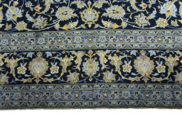 Full view of 2000s Kashan rug from Iran / Persia, 430 × 312 cm in Blue tones