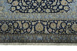 Full view of 2000s Kashan rug from Iran / Persia, 390 × 300 cm in Blue tones