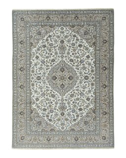 Full view of 2000s Kashan rug from Iran / Persia, 391 × 290 cm in Beige tones