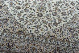 Close-up detail of 2000s Kashan rug from Iran / Persia showing Wool weave