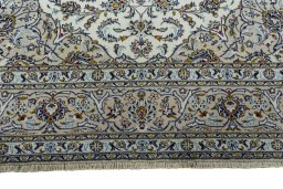 Full view of 2000s Kashan rug from Iran / Persia, 391 × 290 cm in Beige tones