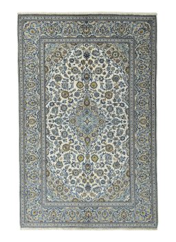 Full view of 2000s Kashan rug from Iran / Persia, 305 × 197 cm in Beige tones