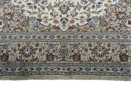 Full view of 2000s Kashan rug from Iran / Persia, 356 × 245 cm in Beige tones