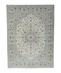 Full view of 2000s Kashan rug from Iran / Persia, 400 × 300 cm in Beige tones
