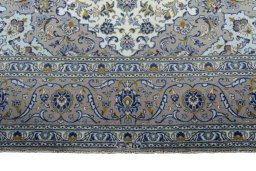 Full view of 2000s Kashan rug from Iran / Persia, 352 × 243 cm in Beige tones