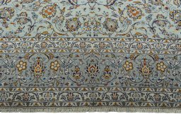 Full view of 2000s Kashan rug from Iran / Persia, 419 × 291 cm in Blue tones