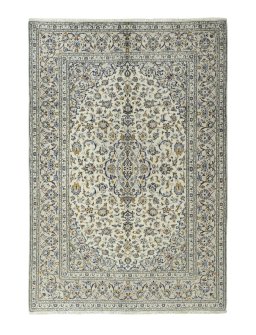 Full view of 2000s Kashan rug from Iran / Persia, 297 × 203 cm in Beige tones