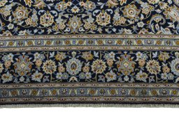 Full view of 2000s Kashan rug from Iran / Persia, 386 × 274 cm in Blue tones