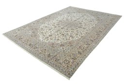 Corner detail of 2000s Kashan rug showing border pattern and Wool pile