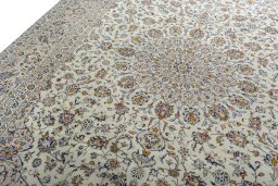 Backside of handmade 2000s Kashan rug showing knot structure and weave density