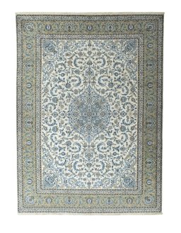 Full view of 2000s Kashan rug from Iran / Persia, 408 × 302 cm in Beige tones