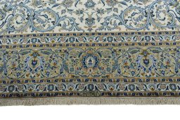 Full view of 2000s Kashan rug from Iran / Persia, 408 × 302 cm in Beige tones