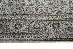 Full view of 2000s Kashan rug from Iran / Persia, 347 × 243 cm in Beige tones