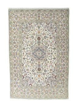 Full view of 2000s Kashan rug from Iran / Persia, 286 × 195 cm in Beige tones