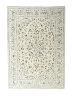 Full view of New Kashan rug from Iran / Persia, 359 × 253 cm in Beige tones