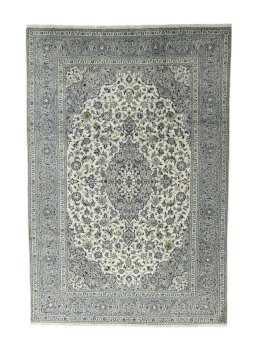 Full view of 2000s Kashan rug from Iran / Persia, 355 × 243 cm in Beige tones