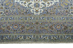 Full view of 2000s Kashan rug from Iran / Persia, 415 × 305 cm in Beige tones