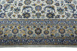 Full view of 2000s Kashan rug from Iran / Persia, 380 × 280 cm in Beige tones