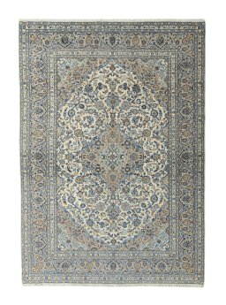 Full view of 2000s Kashan rug from Iran / Persia, 350 × 250 cm in Beige tones