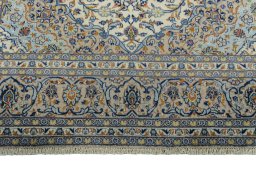 Full view of 2000s Kashan rug from Iran / Persia, 350 × 250 cm in Beige tones