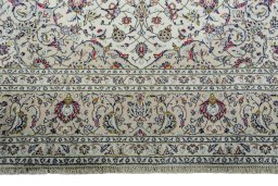 Full view of 2000s Kashan rug from Iran / Persia, 353 × 250 cm in Beige tones