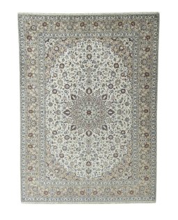 Full view of 2000s Kashan rug from Iran / Persia, 400 × 295 cm in Beige tones