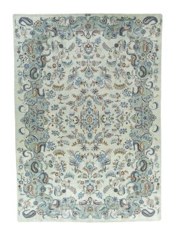 Full view of 2000s Kashan rug from Iran / Persia, 406 × 286 cm in Green tones