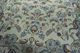 Close-up detail of 2000s Kashan rug from Iran / Persia showing Wool weave