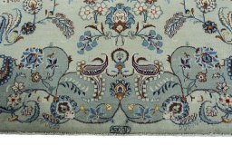 Full view of 2000s Kashan rug from Iran / Persia, 406 × 286 cm in Green tones