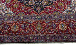 Full view of 2000s Kashan rug from Iran / Persia, 390 × 295 cm in Blue tones
