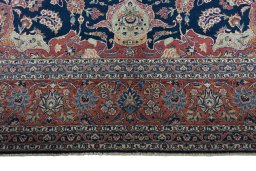 Full view of 1930s Kashan rug from Iran / Persia, 445 × 323 cm in Blue tones