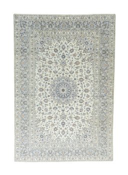 Full view of 2000s Kashan rug from Iran / Persia, 351 × 240 cm in Beige tones