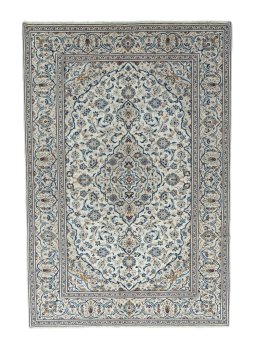 Full view of 2000s Kashan rug from Iran / Persia, 294 × 200 cm in Beige tones