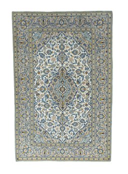 Full view of 2000s Kashan rug from Iran / Persia, 300 × 200 cm in Beige tones
