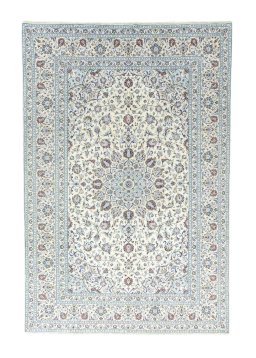 Full view of 2000s Kashan rug from Iran / Persia, 363 × 243 cm in Beige tones