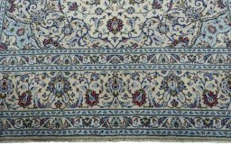 Full view of 2000s Kashan rug from Iran / Persia, 363 × 243 cm in Beige tones