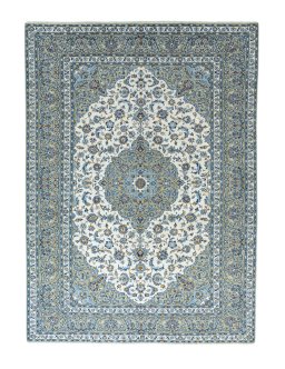 Full view of 2000s Kashan rug from Iran / Persia, 385 × 280 cm in Beige tones