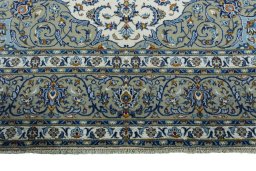 Full view of 2000s Kashan rug from Iran / Persia, 385 × 280 cm in Beige tones