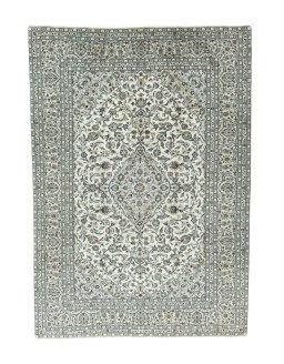 Full view of 2000s Kashan rug from Iran / Persia, 346 × 245 cm in Beige tones