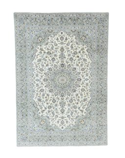 Full view of 2000s Kashan rug from Iran / Persia, 355 × 247 cm in Beige tones