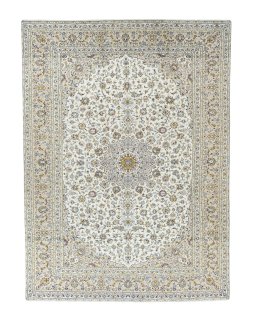 Full view of 2000s Kashan rug from Iran / Persia, 388 × 287 cm in Beige tones